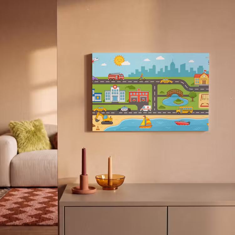Canvas schilderij - Stad - Verkeer - Cartoon — 1