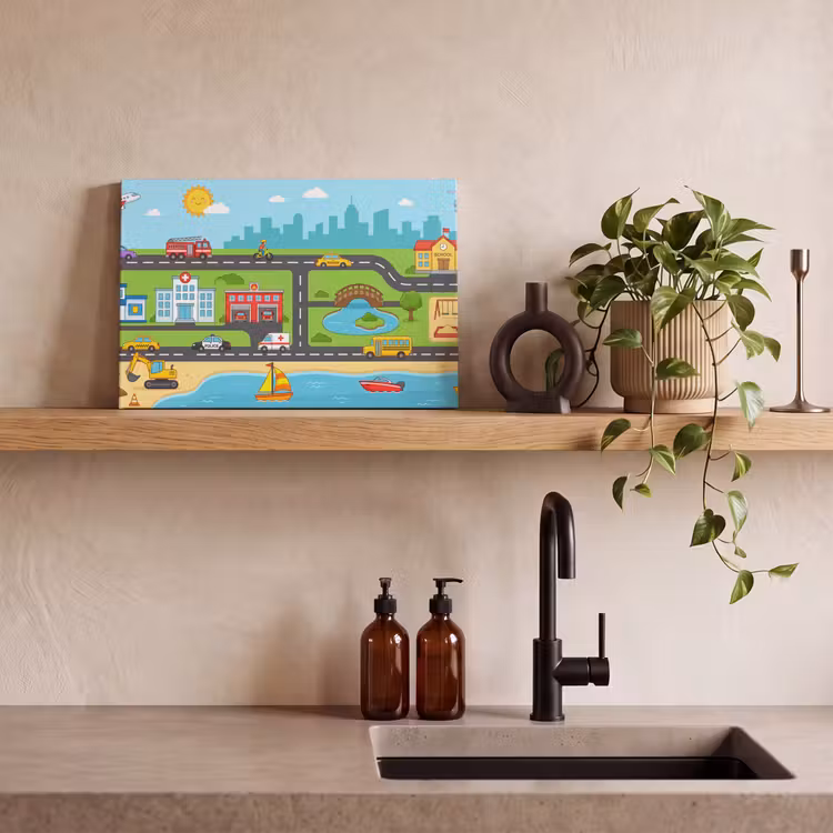 Canvas schilderij - Stad - Verkeer - Cartoon — 2