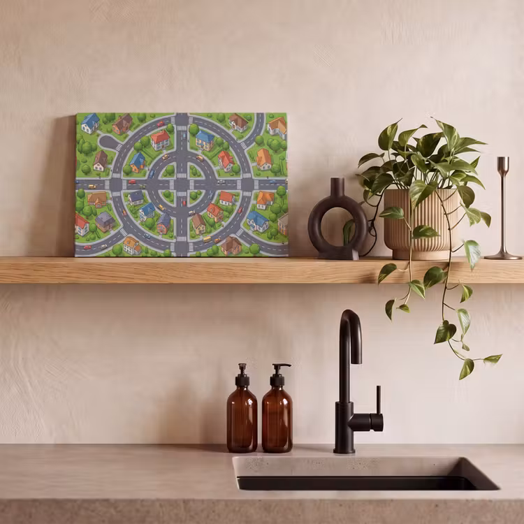 Canvas schilderij - Woonwijk - Bovenaf - Cartoon — 2