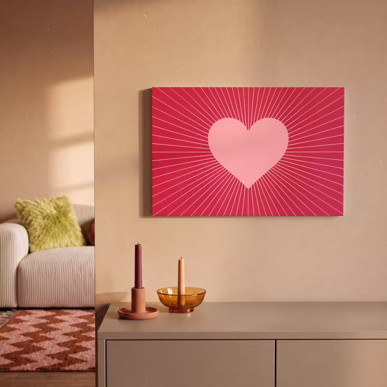 Canvas schilderij - Hart - Stralen - Liefde - Abstract - Roze — 1