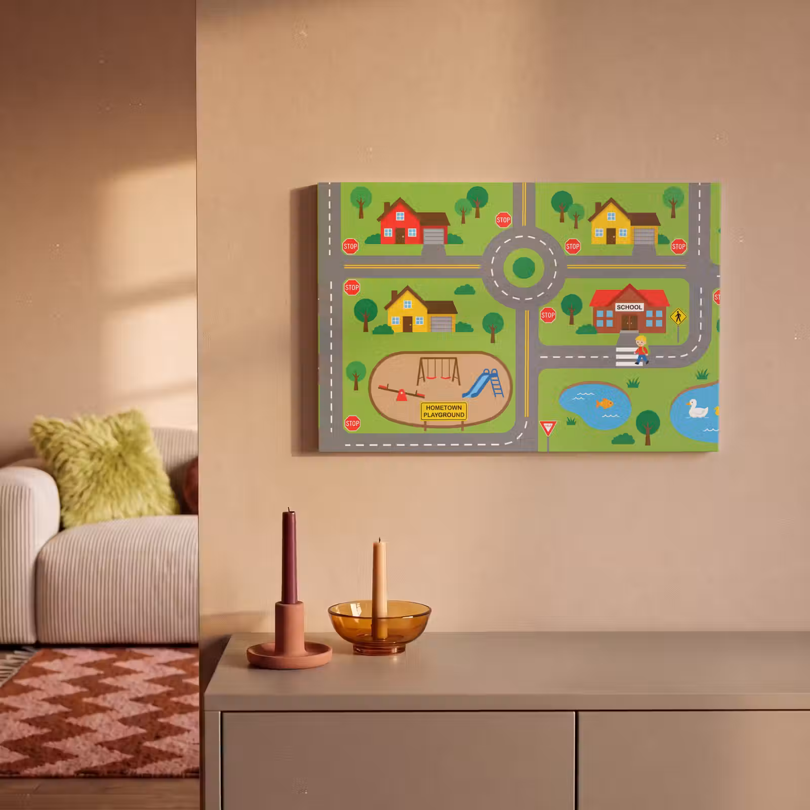 Canvas schilderij - Stad - Wegen - Cartoon — 1