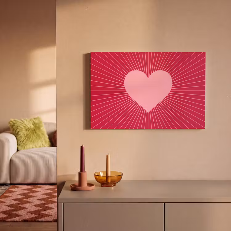 Canvas schilderij - Hart - Stralen - Liefde - Abstract - Roze — 1