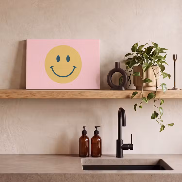 Canvas schilderij - Smiley - Geel - Roze - Symbool - Minimalistisch — 2