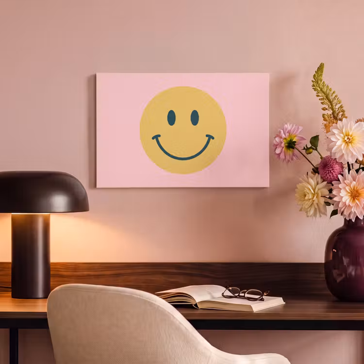 Canvas schilderij - Smiley - Geel - Roze - Symbool - Minimalistisch — 3