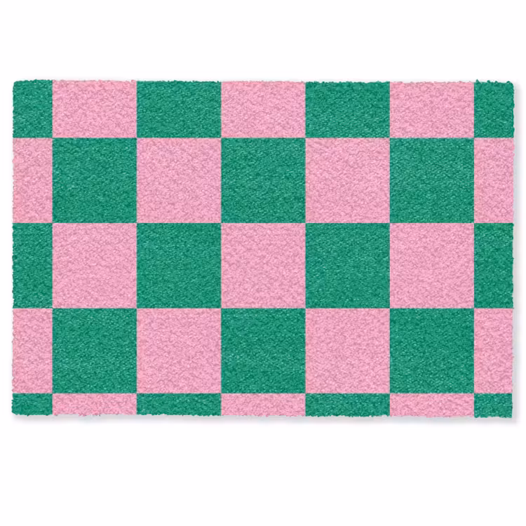 Deurmat - Schaakbord patroon - Groen - Roze - Blokjes — 1