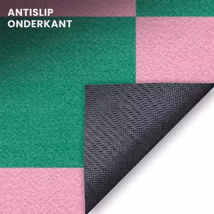 Deurmat - Schaakbord patroon - Groen - Roze - Blokjes — 6