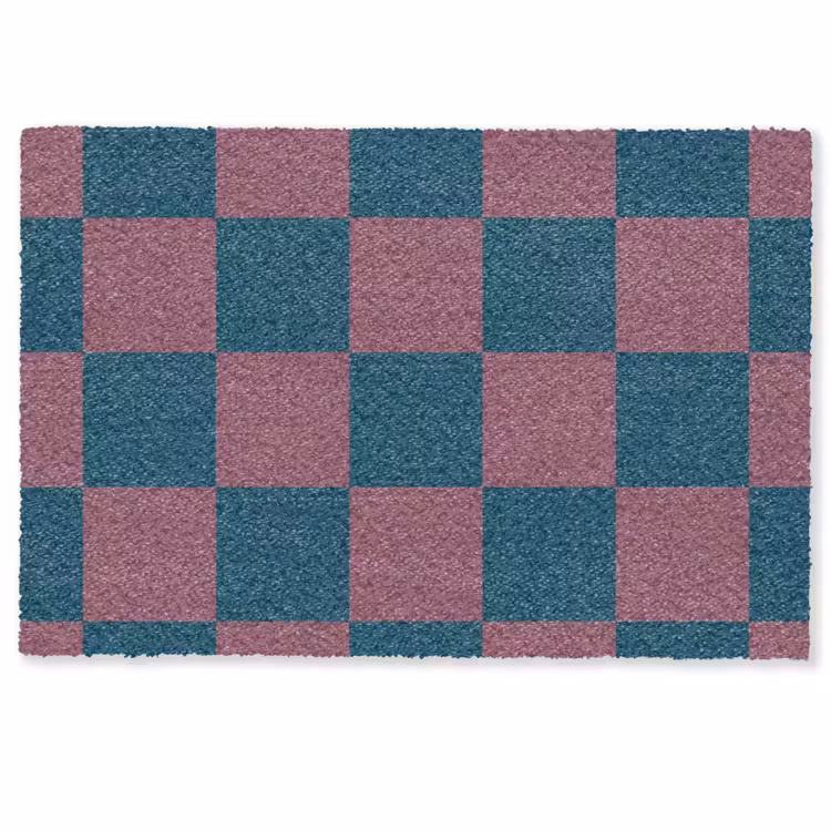 Deurmat - Schaakbord print - Blauw - Rood - Blokjes — 1