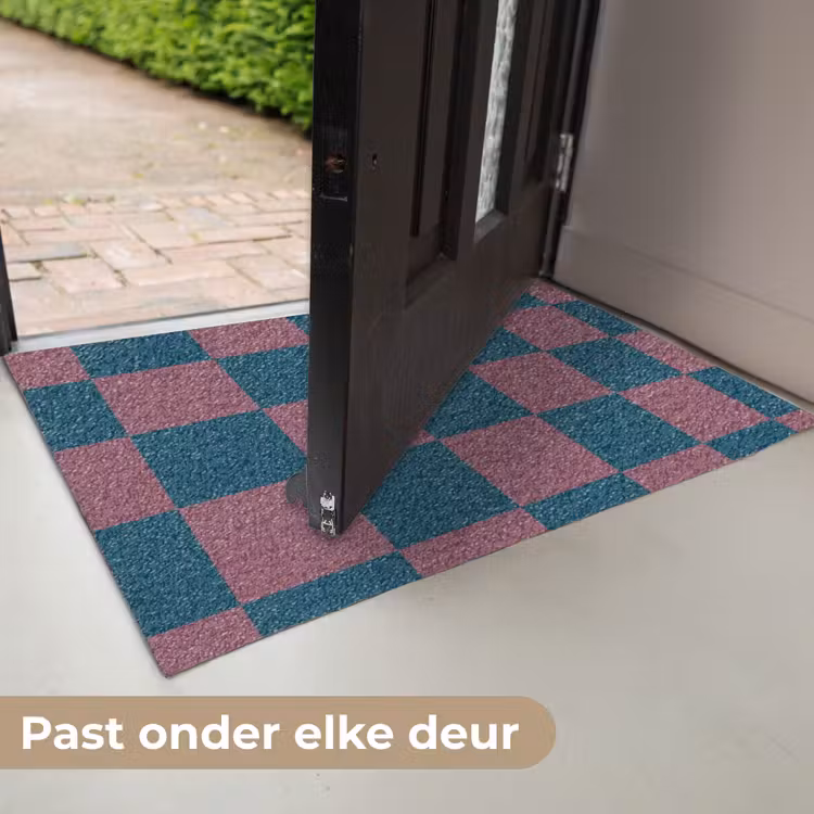 Deurmat - Schaakbord print - Blauw - Rood - Blokjes — 7