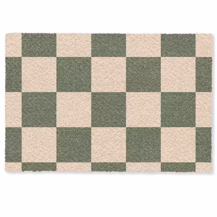 Deurmat - Schaakbord print - Groen - Beige - Blokjes — 1