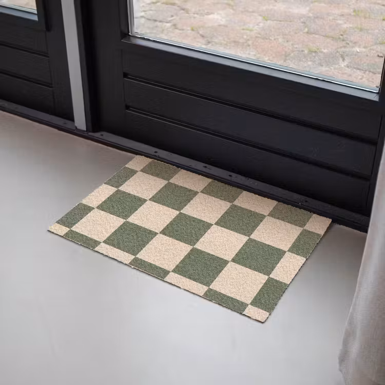 Deurmat - Schaakbord print - Groen - Beige - Blokjes — 2