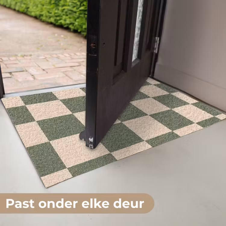 Deurmat - Schaakbord print - Groen - Beige - Blokjes — 7