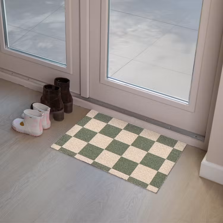 Deurmat - Schaakbord print - Groen - Beige - Blokjes — 8