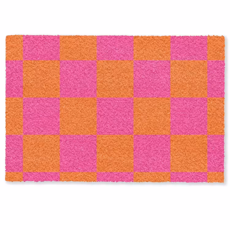 Deurmat - Schaakbord print - Oranje - Roze - Blokjes — 1
