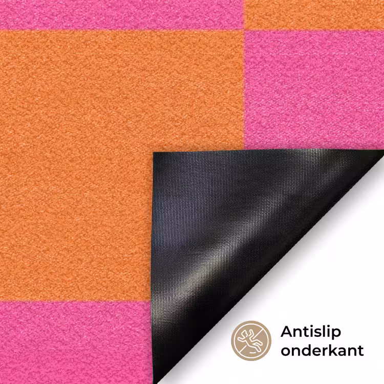 Deurmat - Schaakbord print - Oranje - Roze - Blokjes — 6
