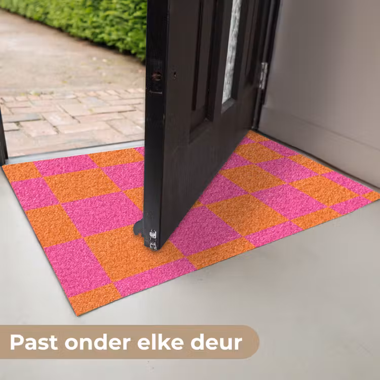 Deurmat - Schaakbord print - Oranje - Roze - Blokjes — 7