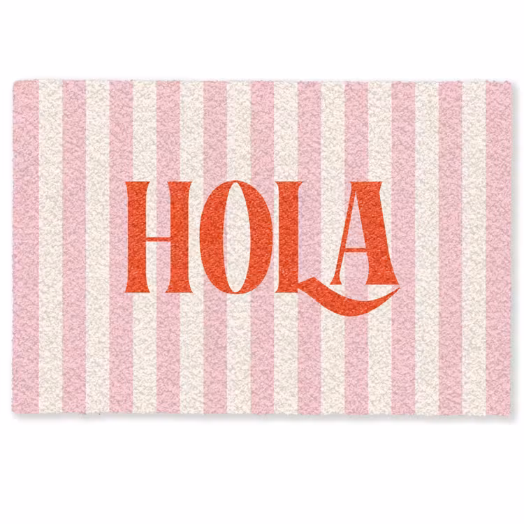 Deurmat - Hola - Quote - Strepen - Pastel - Roze - Rood - Wit — 1
