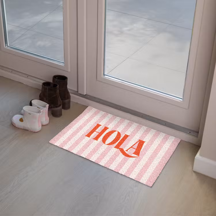 Deurmat - Hola - Quote - Strepen - Pastel - Roze - Rood - Wit — 8