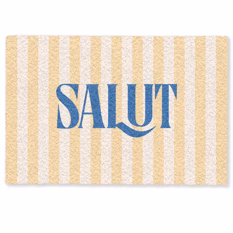 Deurmat - Salut - Quote - Strepen - Geel - Blauw - Wit — 1