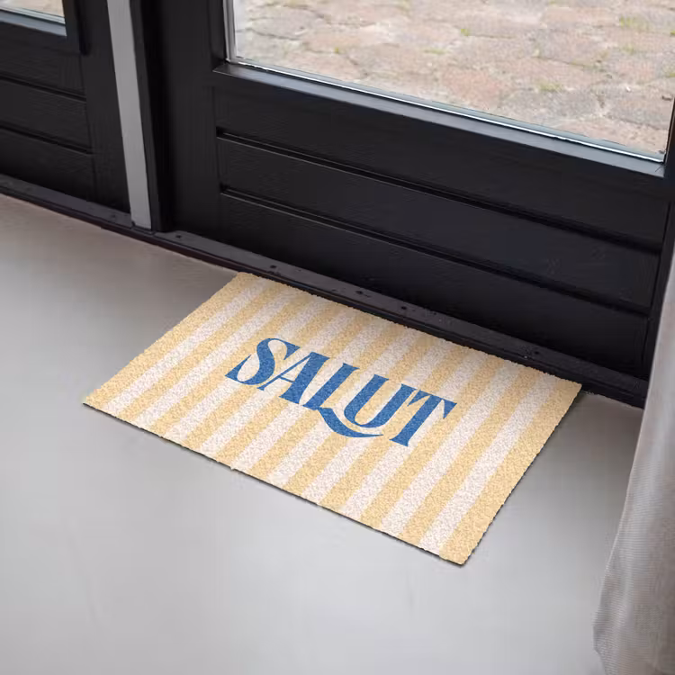 Deurmat - Salut - Quote - Strepen - Geel - Blauw - Wit — 2