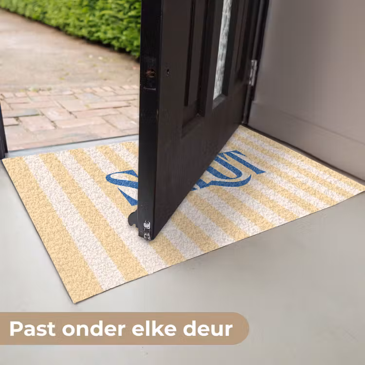 Deurmat - Salut - Quote - Strepen - Geel - Blauw - Wit — 7