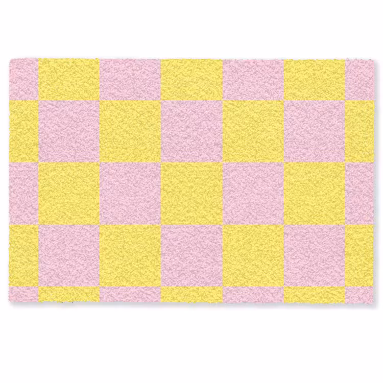 Deurmat - Schaakbord patroon - Geel - Roze - Blokjes — 1