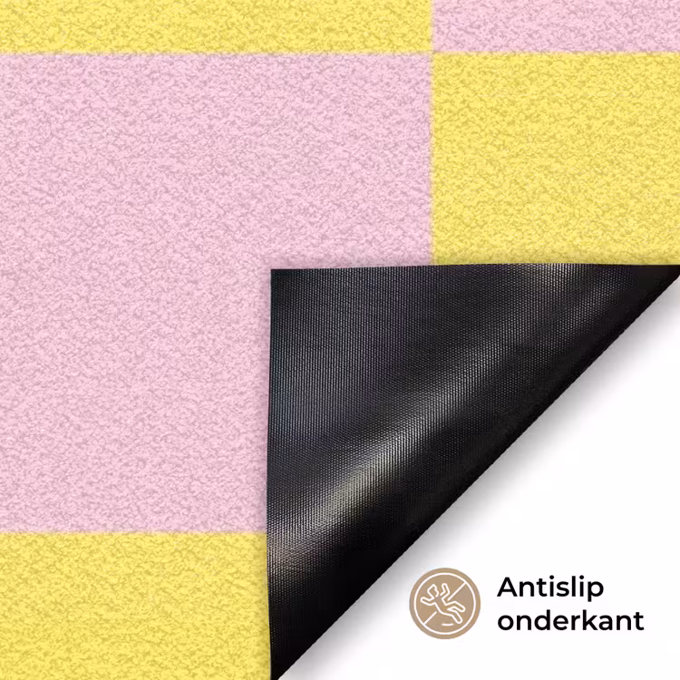 Deurmat - Schaakbord patroon - Geel - Roze - Blokjes — 6