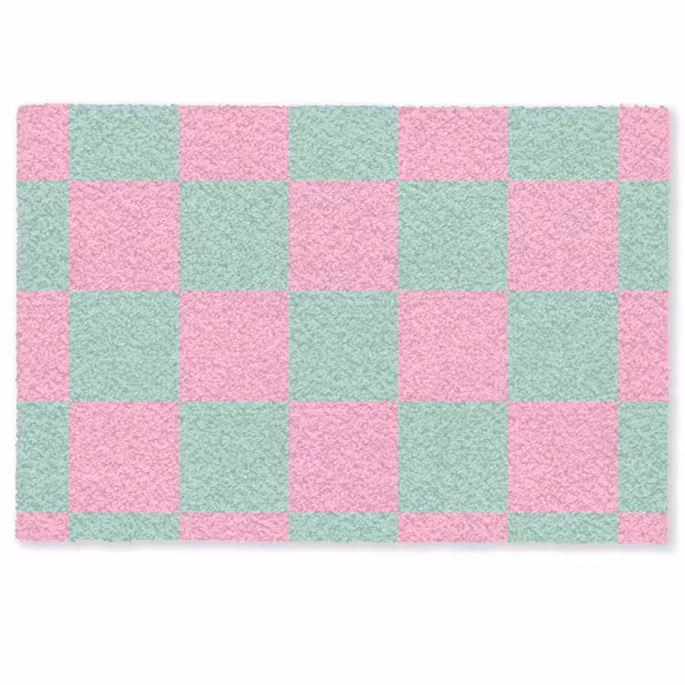 Deurmat - Schaakbord patroon - Groen - Roze - Blokjes — 1