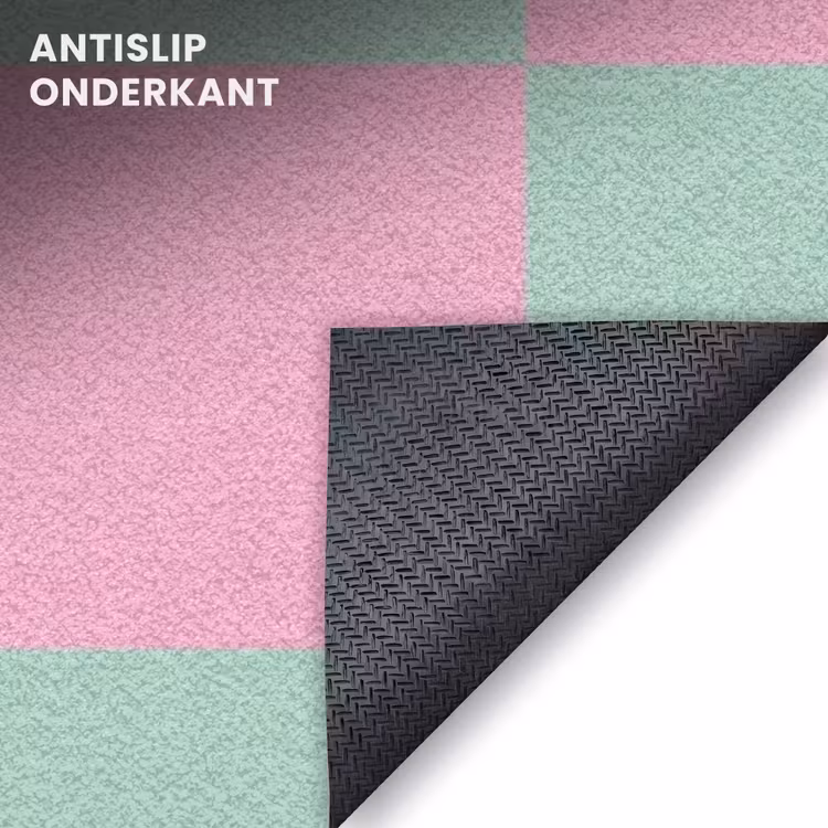 Deurmat - Schaakbord patroon - Groen - Roze - Blokjes — 6