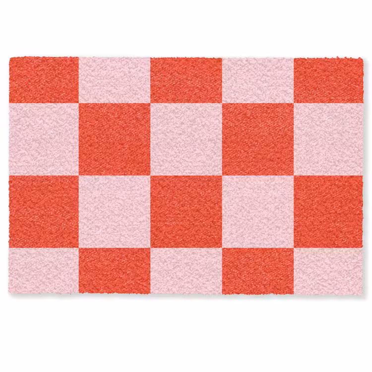 Deurmat - Schaakbord patroon - Rood - Roze - Blokjes — 1