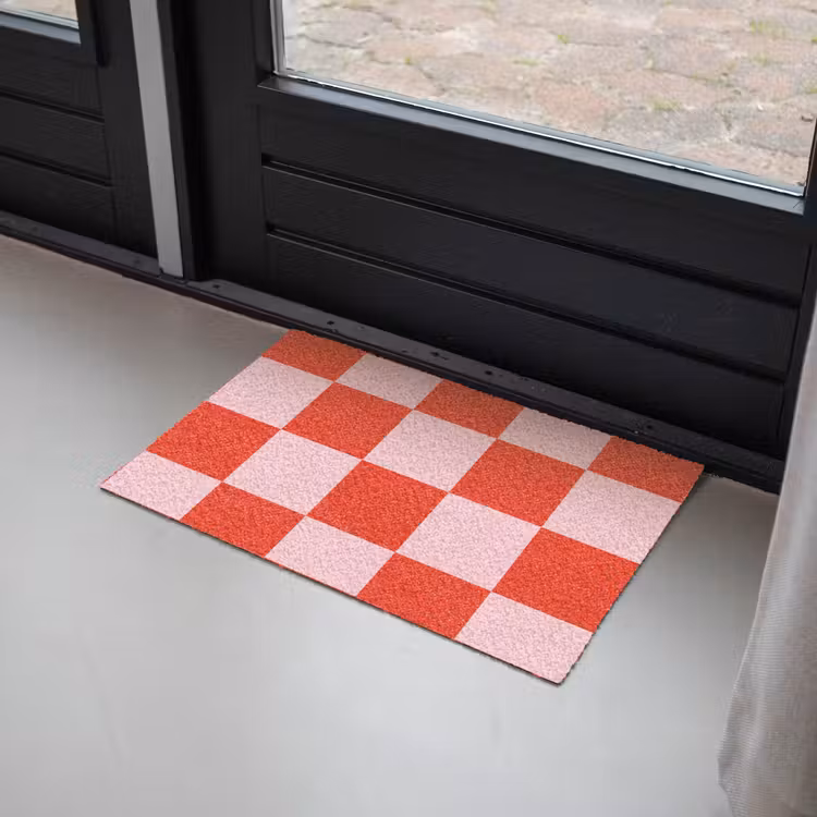 Deurmat - Schaakbord patroon - Rood - Roze - Blokjes — 2