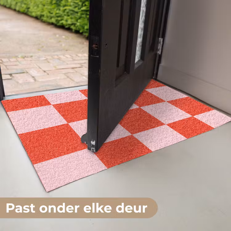 Deurmat - Schaakbord patroon - Rood - Roze - Blokjes — 7