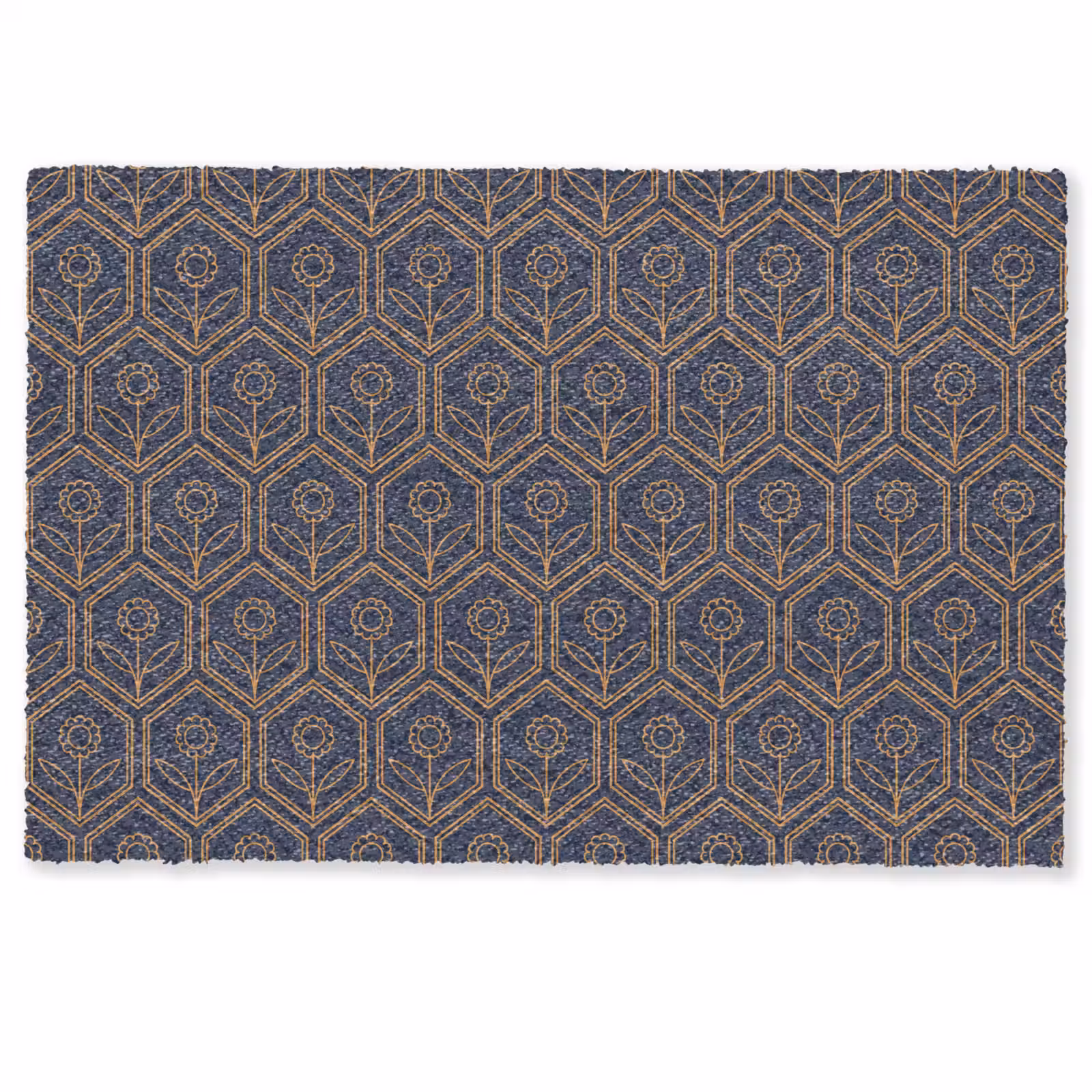 Personaliseerbare deurmat - Donkerblauw - Patroon - Bloem - Symmetrisch — 1