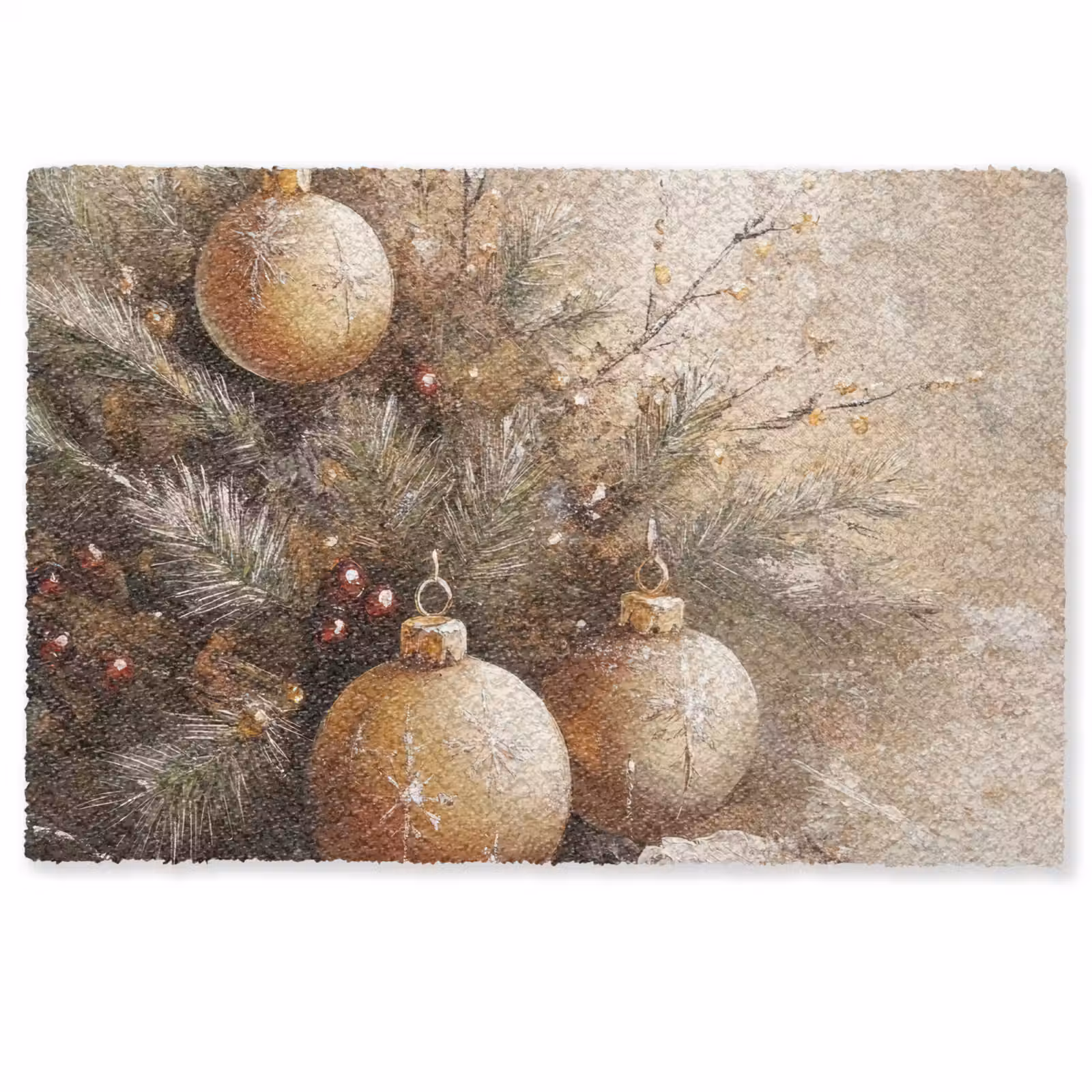 Deurmat - Kerst - Kerstballen - Beige - Goud — 1