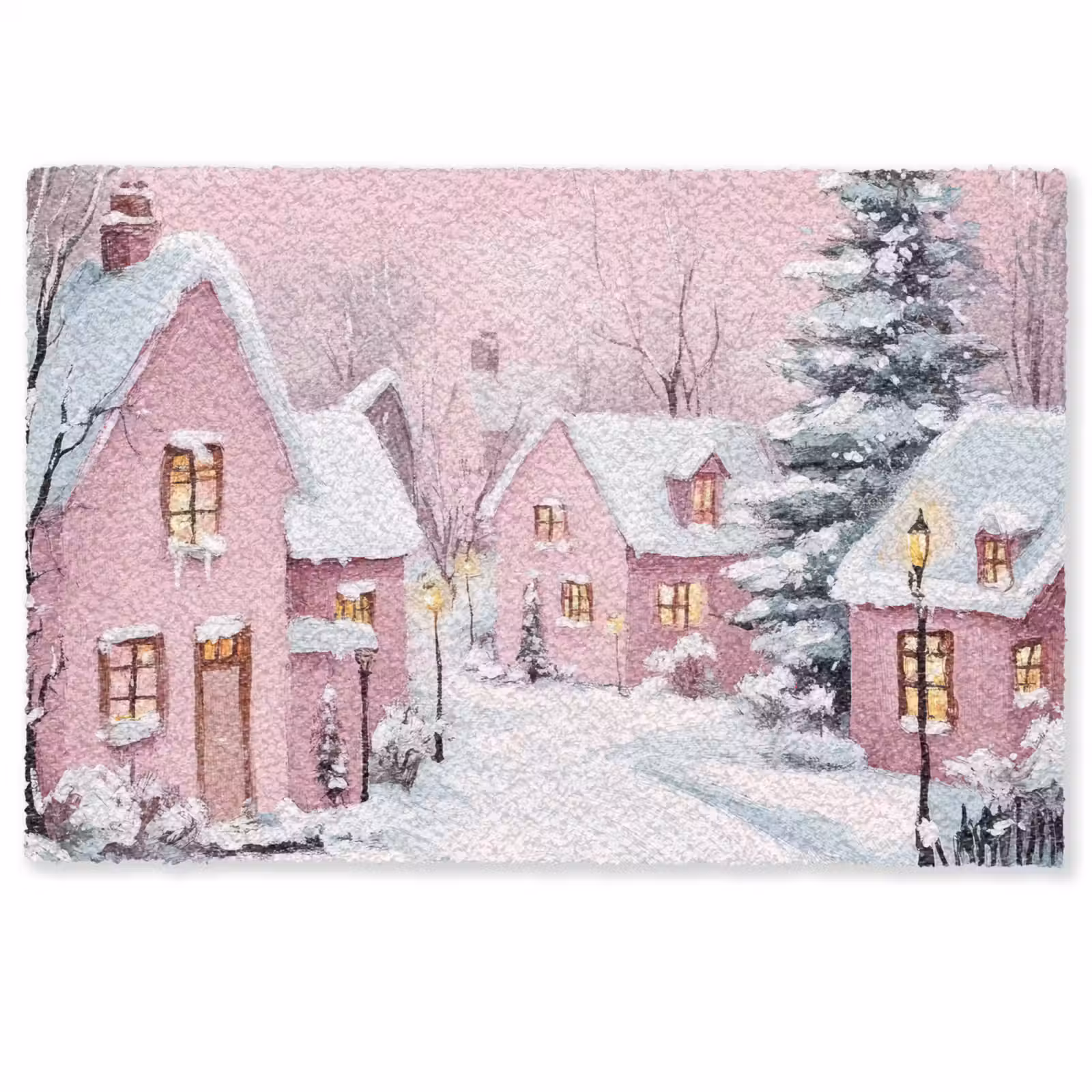 Deurmat - Kerstdorp - Roze - Winter - Sneeuw - Huizen — 1