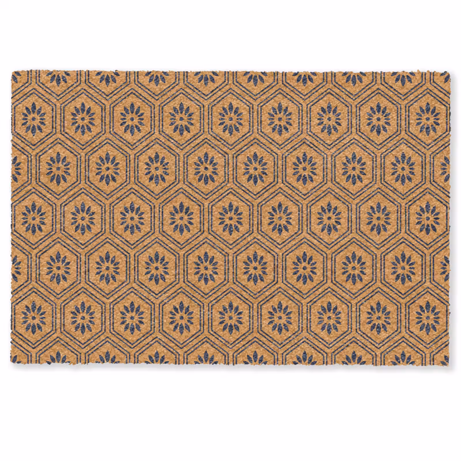 Personaliseerbare deurmat - Okergeel - Patroon - Bloem - Donkerblauw — 1