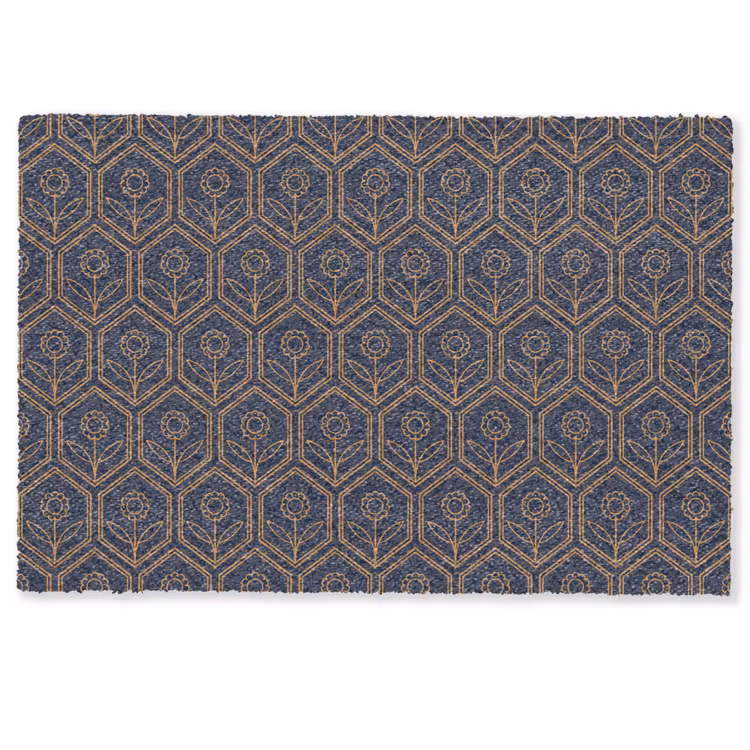 Personaliseerbare deurmat - Donkerblauw - Patroon - Bloem - Symmetrisch — 1