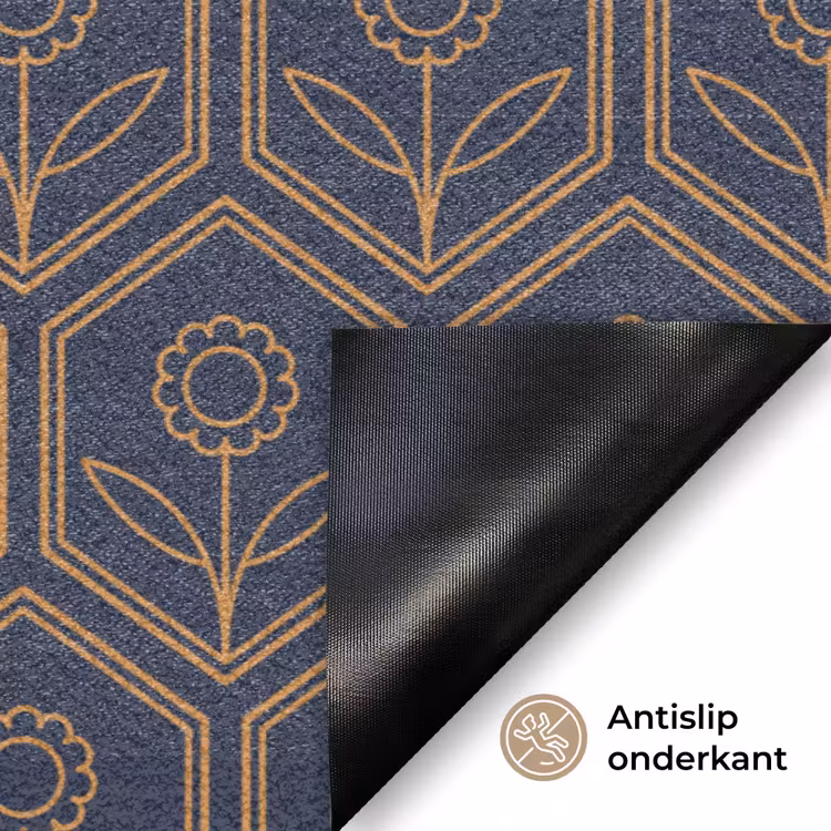 Personaliseerbare deurmat - Donkerblauw - Patroon - Bloem - Symmetrisch — 6