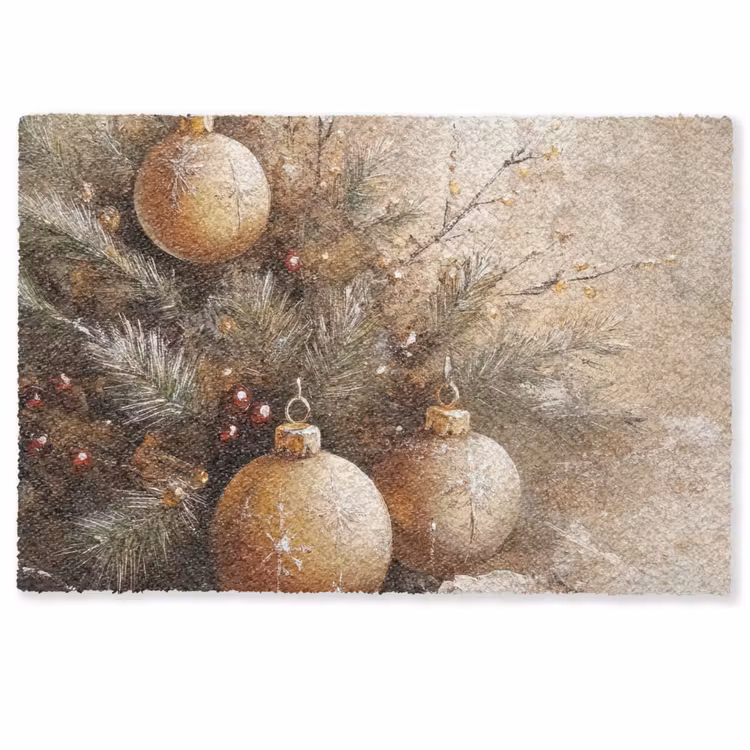 Deurmat - Kerst - Kerstballen - Beige - Goud — 1