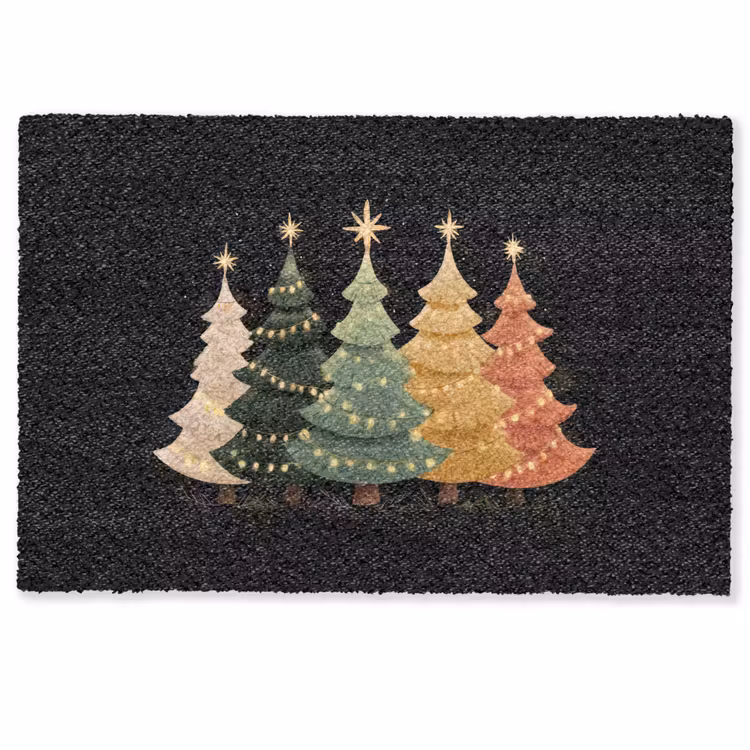 Deurmat - Kerstbomen - Kleurrijk - Lichtjes - Ster — 1