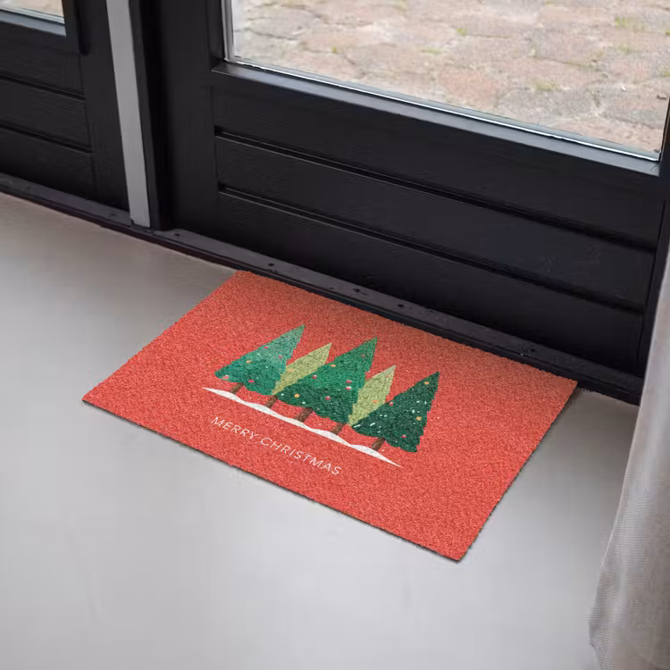 Deurmat - Minimalistisch - Kerstbomen - Rood - Sneeuw — 2