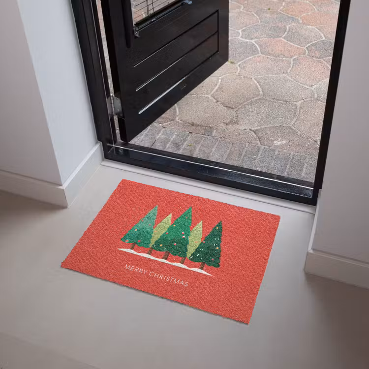 Deurmat - Minimalistisch - Kerstbomen - Rood - Sneeuw — 4