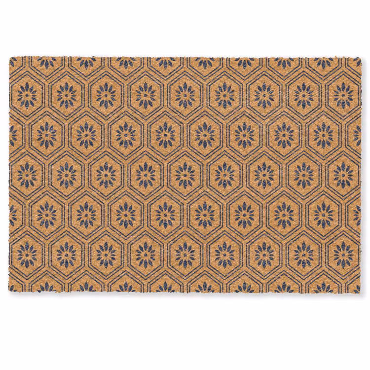 Personaliseerbare deurmat - Okergeel - Patroon - Bloem - Donkerblauw — 1