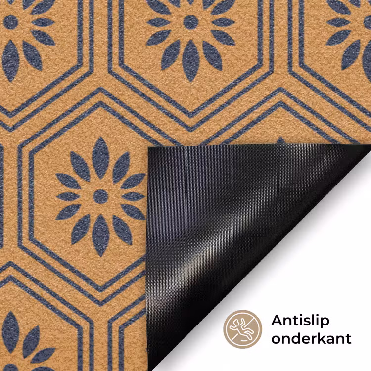 Personaliseerbare deurmat - Okergeel - Patroon - Bloem - Donkerblauw — 6