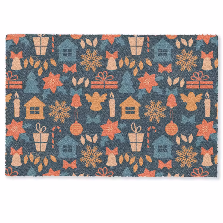 Deurmat - Patroon - Kerst - Symbolen - Blauw — 1