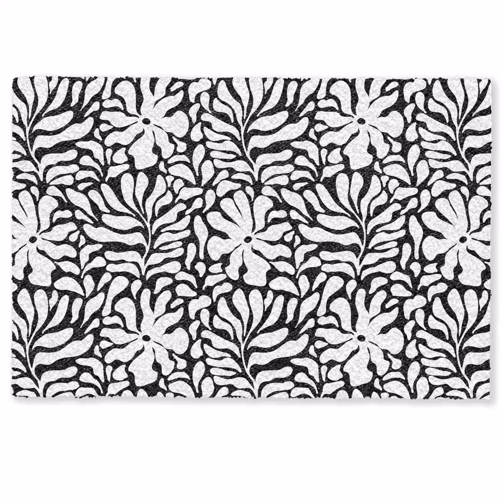 Deurmat - Bloemen - Patroon - Zwart - Wit — 1