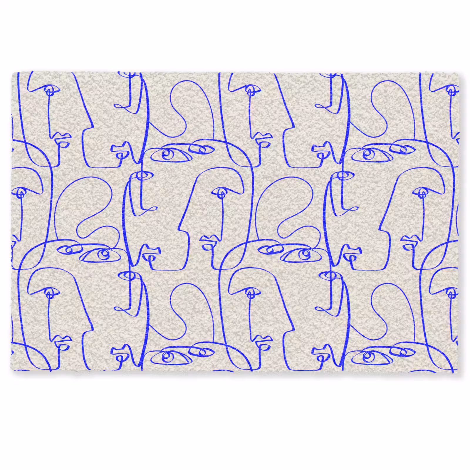 Deurmat - Gezicht - Blauw - Lijnen - Beige — 1
