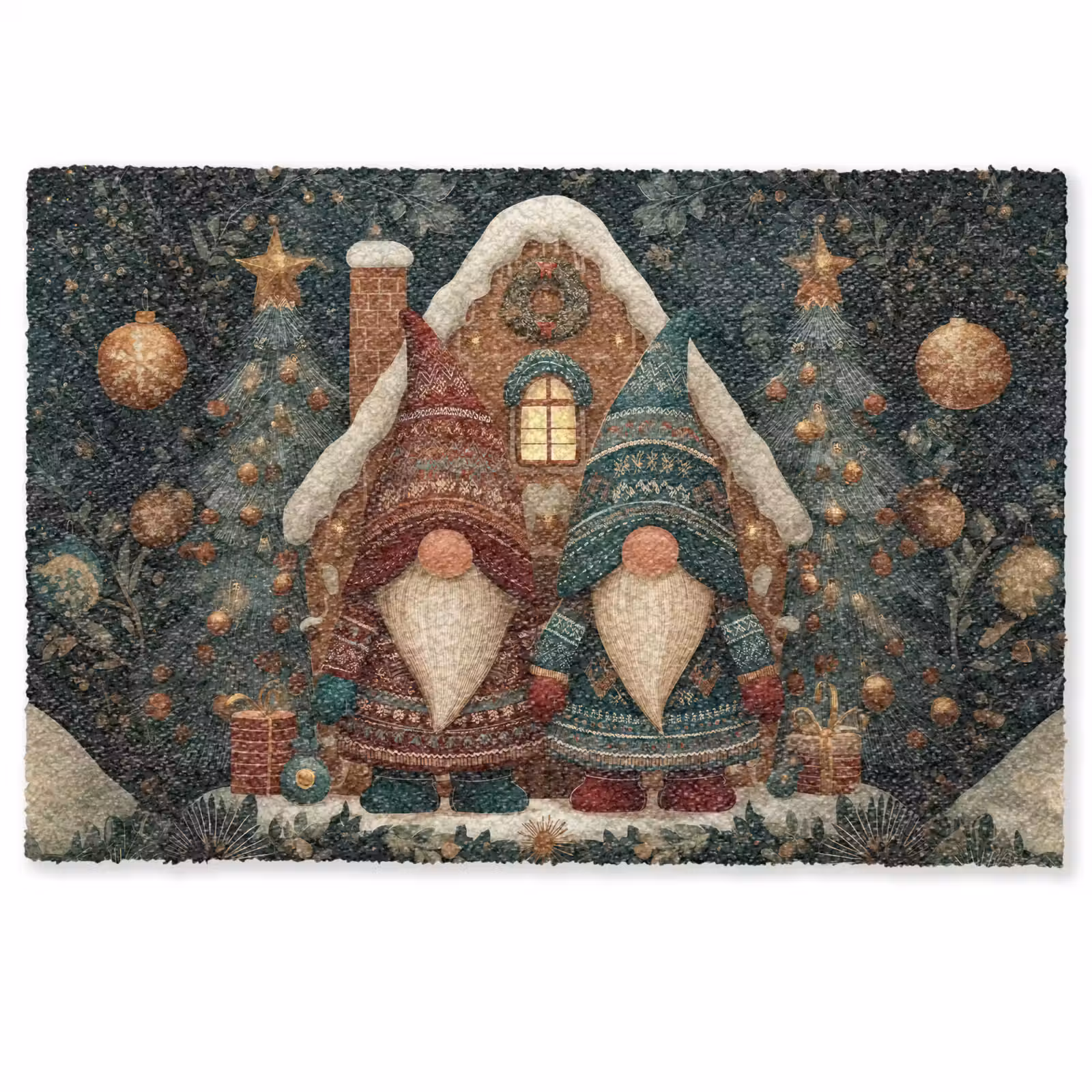 Deurmat - Kerst - Gnomen - Peperkoekhuisje - Rood - Groen — 1