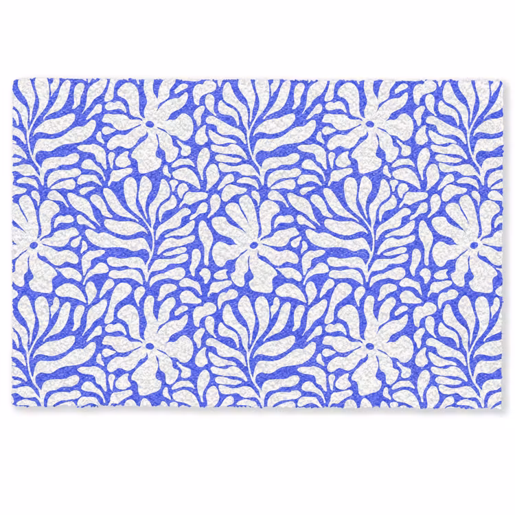 Deurmat - Blauw - Bloemen - Wit — 1