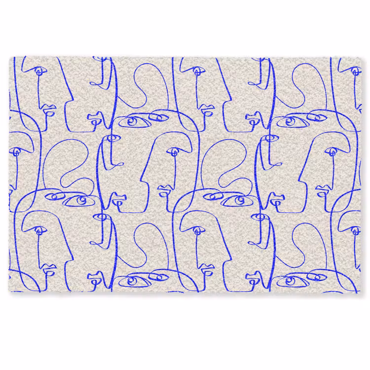 Deurmat - Gezicht - Blauw - Lijnen - Beige — 1