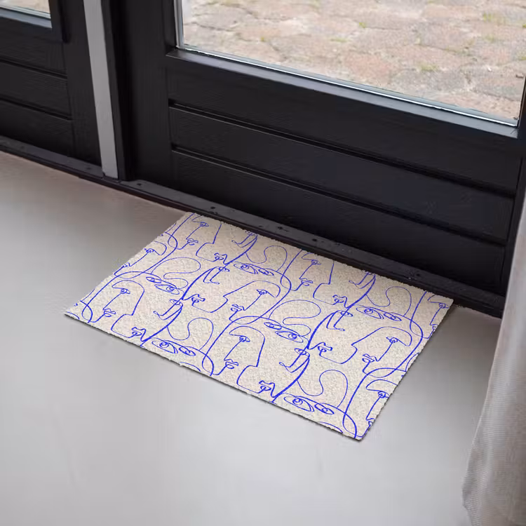 Deurmat - Gezicht - Blauw - Lijnen - Beige — 2